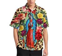 HuazomeeHZM Camisas para Hombre Impresas en 3D de Nuestra Señora de Guadalupe Blusas y Tops con Estampados de Flores de Colores María Dios y Jesús