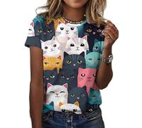 HuazomeeHZM Camiseta de Mujer con Estampado 3D de un simpático Gato Moda Casual de Verano Camisetas de Manga Corta de Gran tamaño para Mujer