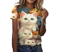 HuazomeeHZM Camiseta de Mujer con Estampado 3D de un simpático Gato Moda Casual de Verano Camisetas de Manga Corta de Gran tamaño para Mujer