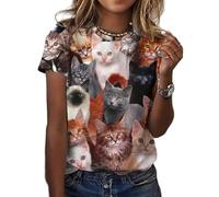 HuazomeeHZM Camiseta de Mujer con Estampado 3D de un simpático Gato Moda Casual de Verano Camisetas de Manga Corta de Gran tamaño para Mujer