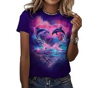 HuazomeeHZM Camiseta para Mujer con Estampado de Delfines Moda Casual Blusa Linda Tops Cortos Cuello Redondo cómoda Suave y Suelta
