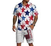 HuazomeeHZM Conjunto de Playa para Hombre del 250º Aniversario de EE. UU. Camisa Hawaiana y Pantalones Cortos con Bandera Americana Patriótica Conjuntos Casual para Vacaciones