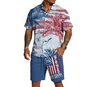 HuazomeeHZM Conjunto de Playa para Hombre del 250º Aniversario de EE. UU. Camisa Hawaiana y Pantalones Cortos con Bandera Americana Patriótica Conjuntos Casual para Vacaciones