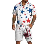 HuazomeeHZM Conjunto de Playa para Hombre del 250º Aniversario de EE. UU. Camisa Hawaiana y Pantalones Cortos con Bandera Americana Patriótica Conjuntos Casual para Vacaciones