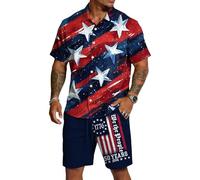 HuazomeeHZM Conjunto de Playa para Hombre del 250º Aniversario de EE. UU. Camisa Hawaiana y Pantalones Cortos con Bandera Americana Patriótica Conjuntos Casual para Vacaciones