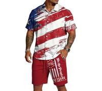 HuazomeeHZM Conjunto de Playa para Hombre del 250º Aniversario de EE. UU. Camisa Hawaiana y Pantalones Cortos con Bandera Americana Patriótica Conjuntos Casual para Vacaciones
