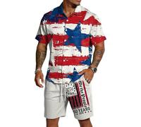 HuazomeeHZM Conjunto de Playa para Hombre del 250º Aniversario de EE. UU. Camisa Hawaiana y Pantalones Cortos con Bandera Americana Patriótica Conjuntos Casual para Vacaciones