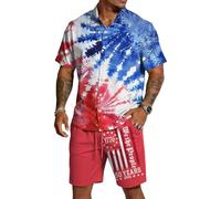 HuazomeeHZM Conjunto de Playa para Hombre del 250º Aniversario de EE. UU. Camisa Hawaiana y Pantalones Cortos con Bandera Americana Patriótica Conjuntos Casual para Vacaciones