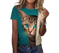 HuazomeeHZM Divertido Gato Patrón Camiseta para Mujer Animal Lindo 3D Impreso Manga Corta Verano De Gran Tamaño Camisetas O-Cuello Tops Tees Streetwear