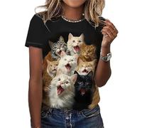 HuazomeeHZM Divertido Gato Patrón Camiseta para Mujer Animal Lindo 3D Impreso Manga Corta Verano De Gran Tamaño Camisetas O-Cuello Tops Tees Streetwear
