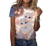 HuazomeeHZM Divertido Gato Patrón Camiseta para Mujer Animal Lindo 3D Impreso Manga Corta Verano De Gran Tamaño Camisetas O-Cuello Tops Tees Streetwear
