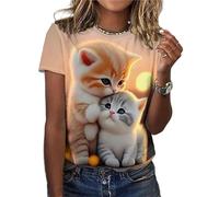 HuazomeeHZM Divertido Gato Patrón Camiseta para Mujer Animal Lindo 3D Impreso Manga Corta Verano De Gran Tamaño Camisetas O-Cuello Tops Tees Streetwear