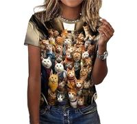 HuazomeeHZM Divertido Gato Patrón Camiseta para Mujer Animal Lindo 3D Impreso Manga Corta Verano De Gran Tamaño Camisetas O-Cuello Tops Tees Streetwear