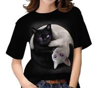 HuazomeeHZM Lindo Gato 3D Impreso Camiseta para Mujer - Manga Corta Harajuku Tees Señoras Animal Patrón Camisetas Casual O-Cuello Tops Ropa de Mujer