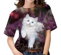 HuazomeeHZM Lindo Gato 3D Impreso Camiseta para Mujer - Manga Corta Harajuku Tees Señoras Animal Patrón Camisetas Casual O-Cuello Tops Ropa de Mujer