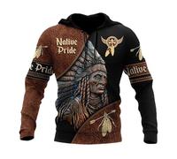 HuazomeeHZM Native American Indian Tatuaje 3D Impreso Mujeres Hombres Sudadera Capucha Casual con Capucha Pullover Chaqueta Top con Bolsillo