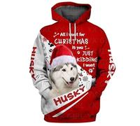 HuazomeeHZM Perros Husky/Bulldog Francés/Murry Christmas Sudadera con Capucha navideña Impresa en 3D para Mujer y Hombre Regalo para Amantes de los Perros