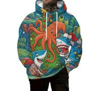 HuazomeeHZM Sudadera con Capucha para Hombre de Animal novedoso Impresa en 3D con patrón de tiburón, Pulpo, Rana y dragón, Casual, con cordón, suéter Tipo pulóver