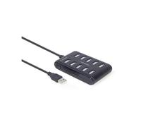 Hub - 10 Puertos USB 2.0, Color Negro, con conectividad rápida y Compatible con múltiples Dispositivos. Diseño Compacto y Funcional.