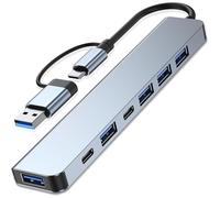 Hub 7 en 1, Adaptador USB C con 5 USB 3.0 + 2 Tipo C, Carga PD 100W, 5 Puertos USB 3.0, Hub Multipuerto para Portátiles, Compatible PC, Tableta, MacBook Air/Pro, iPad Pro, iPhone 16 Serie