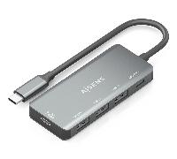 Aisens Hub USB Tipo-C A109-0945 – USB 3.1, 1x PD 100W, 1x USB-C 3.0, 3x USB-A, Gris 15 cm