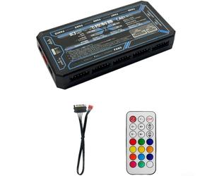 Hub controlador de ventilador inteligente multipuerto que soporta 10 ventiladores y 2 tiras LED, efectos ARGB personalizables, control remoto y múltiples modos