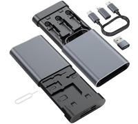 Hub de datos, lector de tarjetas múltiples con clasificación de viaje y cable de carga 3 en 1 de 65 W, nano-Sim-TF-SD, almacenamiento de tarjetas, iluminación, conectores USB-C, USB-A, iOS/Win/Mac