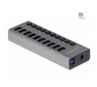 Hub Delock 10 puertos 5 Gbps USB 3.2 Gen 1 con interruptores individuales aluminio gris