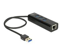 Hub Delock 3 puertos USB 3.0 Gigabit Ethernet 1000 Mbps con indicador LED