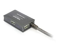 Hub Delock 4 puertos USB 2.0 10 m alargador activo Gris con fuente CC