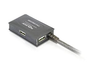 Hub Delock 4 puertos USB 2.0 10 m alargador activo Gris con fuente CC