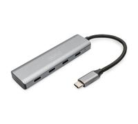 DIGITUS DA-70246 - Hub USB - Hub USB 3.2 Gen 1 de 4 puertos Tipo C - Transferencia de datos súper rápida de hasta 5 Gbit/s - Compacto y portátil - Plug-and-Play - Para PC, portátil y Mac - gris oscuro