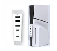 Hub divisor USB de 5 puertos, extensor de puerto USB para PS5 Slim, 3 puertos USB + 1 tipo C + 1 puerto tipo C 3.1, hub expansor divisor USB de alta velocidad para PS5 Slim Disc y versión digital