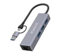 Hub Ewent 3 puertos USB 3.2 Gen 1 5 Gbps y Ethernet Gigabit EW1159 aluminio
