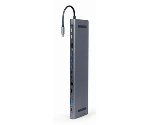 Hub Gembird 8 Puertos 5Gbps A-CM-COMBO9-01 4K HDMI, LAN Gigabit, SD/MicroSD, 60W PD, VGA