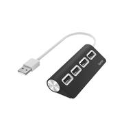 Hama | Hub USB 2.0 de 4 Puertos (Transferencia de Datos 480 Mbit/s, Cable Integrado, Plug & Play para PC y Portátil, Diseño Compacto, Expansor de Puertos para Teclado, Ratón y Memorias USB) Negro