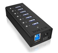 Hub ICY BOX 7 puertos 5000 Mbit/s IB-AC618 aluminio negro con alimentación DC