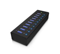 Hub ICYBOX 10 puertos USB 5 Gbps modelo IB-AC6110 aluminio con carga rápida