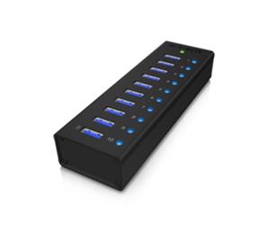 Hub ICYBOX 10 puertos USB 5 Gbps modelo IB-AC6110 aluminio con carga rápida