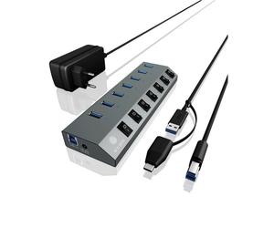 Hub ICYBOX 7 puertos 5 Gbps modelo IB-HUB1701-C3 aluminio carga BC 1.2