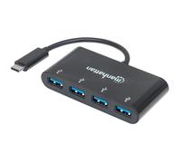 Hub Manhattan 4 puertos 5 Gbps USB 3.0 Tipo-C HB30C4AB compacto y portátil