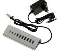 Hub Multipresa USB3 De Aluminio 10 Puertos (USB 3.0 5GB) Con Alimentación 12V 3A