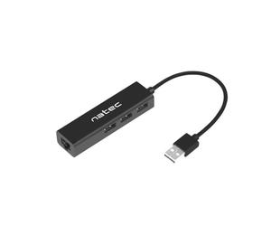 Hub NATEC 3 puertos USB 2.0 + 1 puerto RJ-45 Ethernet modelo Dragonfly compacto negro