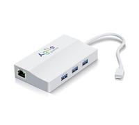 Hub PoE a USB C, adaptador multipuerto USB-C a Ethernet Plug & Play, 5 en 1 (Gigabit Ethernet, 23 W alimentado por POE 802.3at, 3 USB 3.0) a adaptador tipo C para teléfono inteligente/tableta