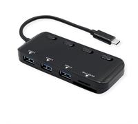 ROLINE Hub USB 3.2 Gen 1, 3X, Cable de conexión Tipo C, con CardReader, conmutable Individualmente, Negro