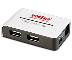 Hub ROLINE USB 2.0 (4 Puertos) con Fuente de alimentación Blanco/Negro