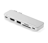 SATECHI Snap Hub USB-C 6 en 2 para MacBook Neo con Doble Conector Integrado, HDMI 4K@60Hz, Carga PD 45W, Lectores SD/microSD, USB-A y Puerto USB-C 5Gbps - Plata