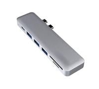 Hub Thunderbolt 7 en 1 dual USB-C para MacBook Pro Air, HDMI 4K, 10 Gbps, USB C 3.1 y 3 x 3.0, SD y Micro SD, tarjeta de memoria TF, puerto USB C PD, hub de expansión de alta velocidad con LED