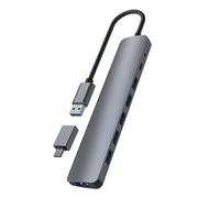 Hub USB-A Aluminio a 7X USB-A 3.0, Transferencia De Datos Ultra Rápida, Alimentación Incluida, Dongle Adaptador USB-C Incluido - Aluminio