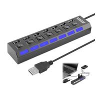 Hub USB 2.0 Alimentado, Concentrador Multipuerto USB 7 en 1 con Interruptor Independiente e Indicador LED, para PC, Mouse, Tastiera, MP3, Portátiles, MacBooks, etc